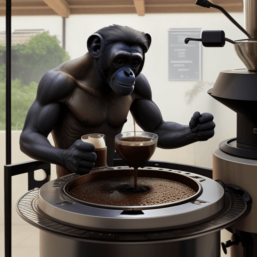 AI generated: bonobo drinking coffee, take away, take away coffee, bonobo in-house coffee roasting, bonobo roaster...