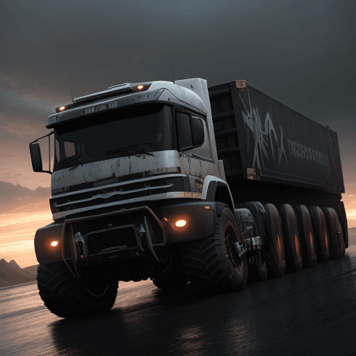 AI generated: Photo of a ultra realistic radical super truck prototipo of futur on cross river, dramatic light, pa...