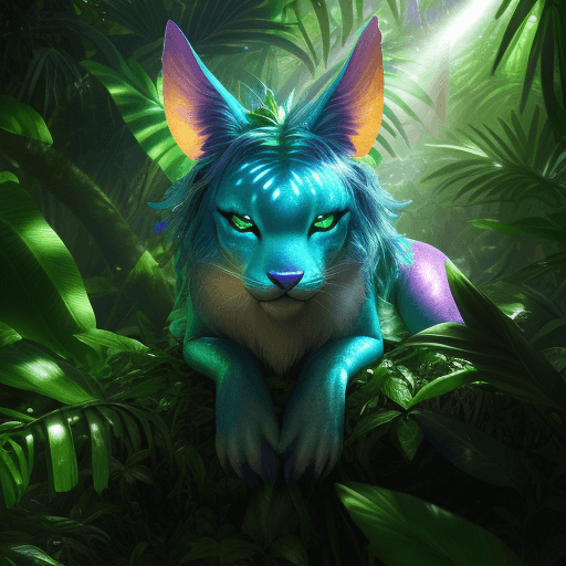 AI generated: fantasy animal in the jungle, closeup, ultra detailed, fairy lighting, photorealistic, bright colors...