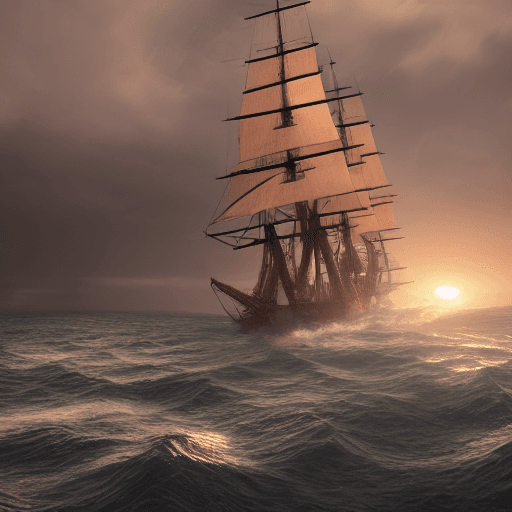 AI generated: Photo of a ultra realistic sailing ship, dramatic light, pale sunrise, cinematic lighting, battered,...