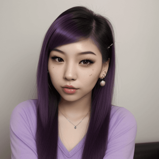 AI generated: beautiful looking young asian girl with piercings and purple hair