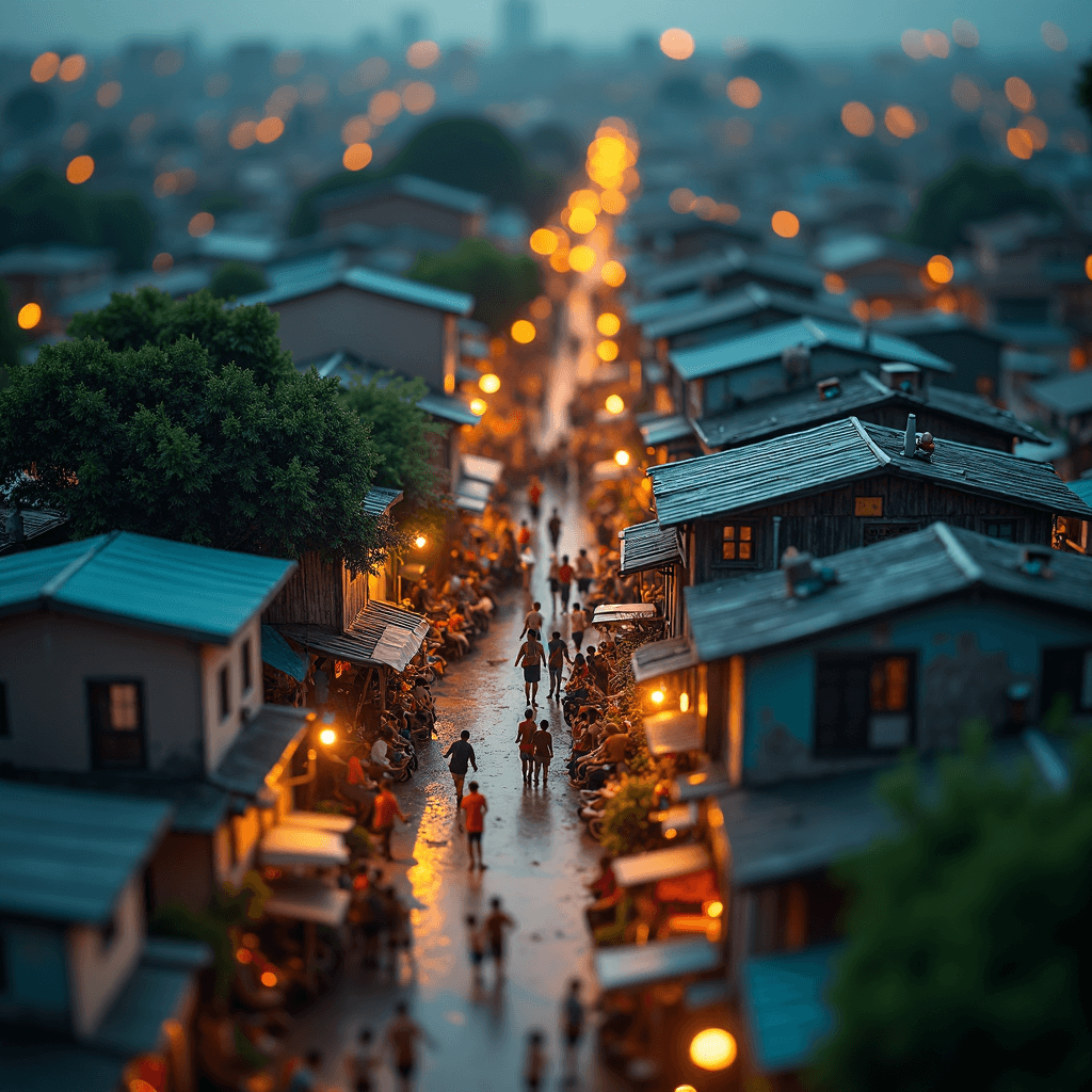 AI generated: microworld composition, isometric angle, tilshift world,highly cluttered brazilian favela, crowded m...