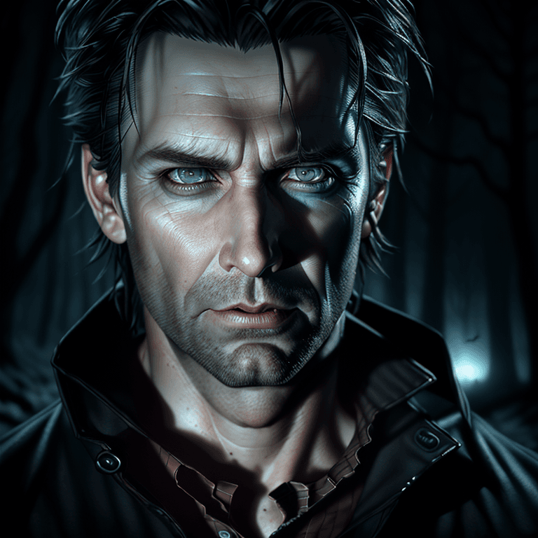 AI generated: Photo portrait of an ultra realistic eerie alan wake, the darkness, ultra realistic, photo realistic...