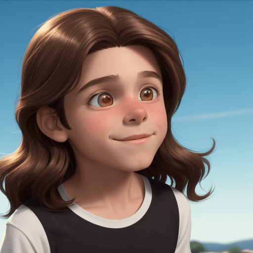 AI generated: 9 year old boy. long brown hair, round brown eyes. cartoon, metaverse, nft, funny. ultra hd, 4k, dis...