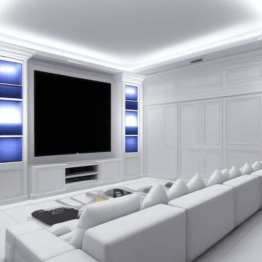 AI generated: all white, 3d render, isometric cutout view of a high-end entertainment room with a racing simulator...