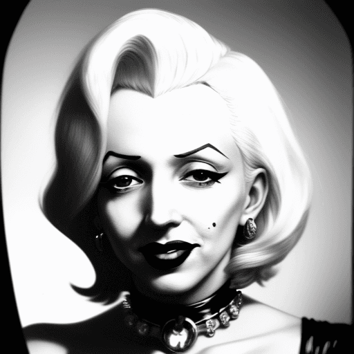 AI generated: Old black and white photography of (Marilyn Manson: Marilyn Monroe: 0.2), expensive jewelry, looking...