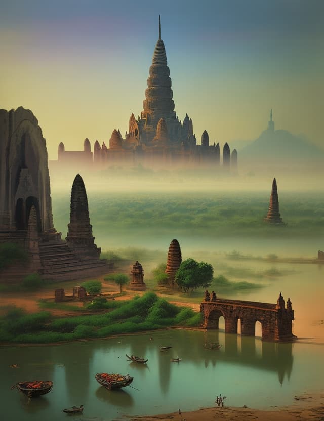 AI generated: ayutthaya thailand landscape , color soft pastels. ,high quality, highly detailed, Imagine an extrao...