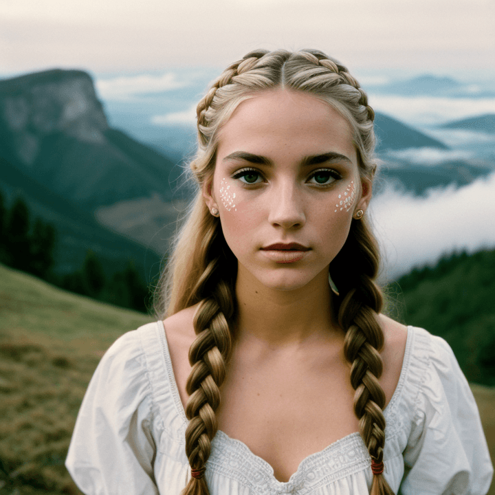 AI generated: 24mm lens, vhs image, 35mm film, grain, 1900's camera, a 21 year old beautiful woman with blonde hai...
