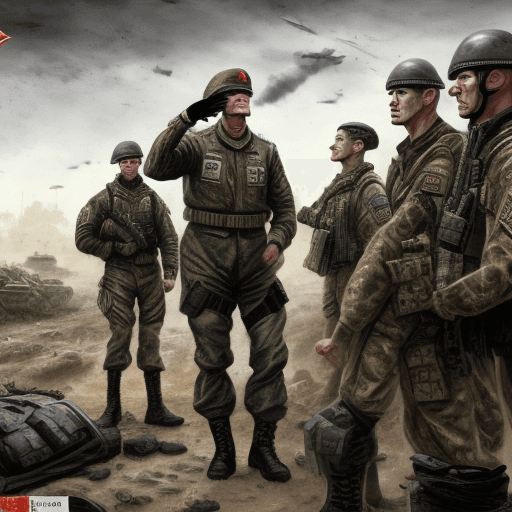 AI generated: a visually striking and immersive image depicting a high-ranking army general, clad in a modern mili...
