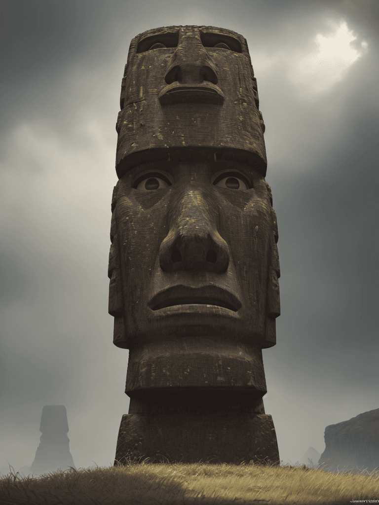 AI generated: Photo of a ultra realistic moai, , dramatic light, cinematic lighting, battered, low angle, trending...