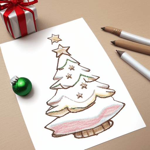 AI generated: Christmas, Christmas candy, Christmas tree decorated with a star, postcard, snowman, simple drawing,...
