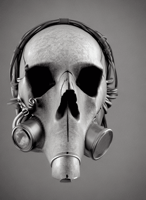 AI generated: portrait shot of a skull wearing a gasmask, realistic
