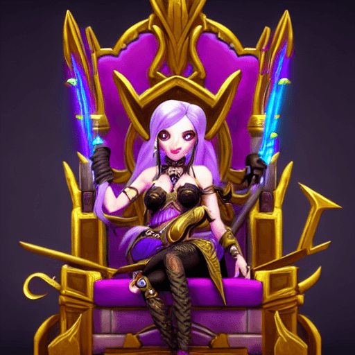 AI generated: portrait of Jinx from Arcane. Sitting on a throne, high quality detailed render, rendered in Netflix...