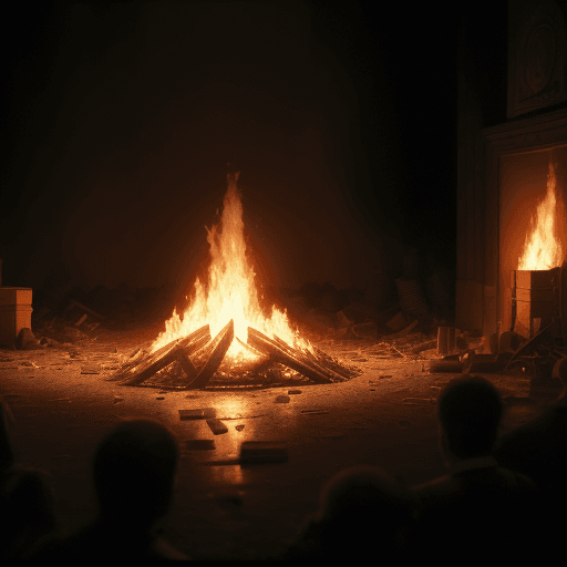 AI generated: A scene where many people die and money is burned.