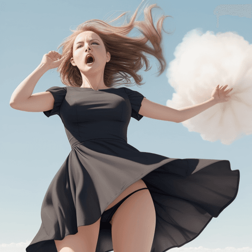 AI generated: Woman in a short dress being blown up by the wind to show panties