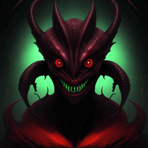 AI generated:  full picture of scary aliens creature that looks like evil from sea, green deadly red eyes, horror,...