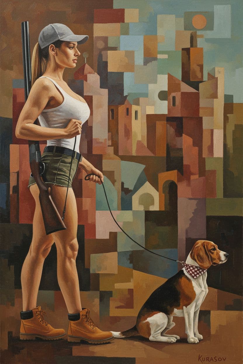 AI generated: transformer cette image en une peinture cubiste du style de celles réalisées par le peintre russe Ge...