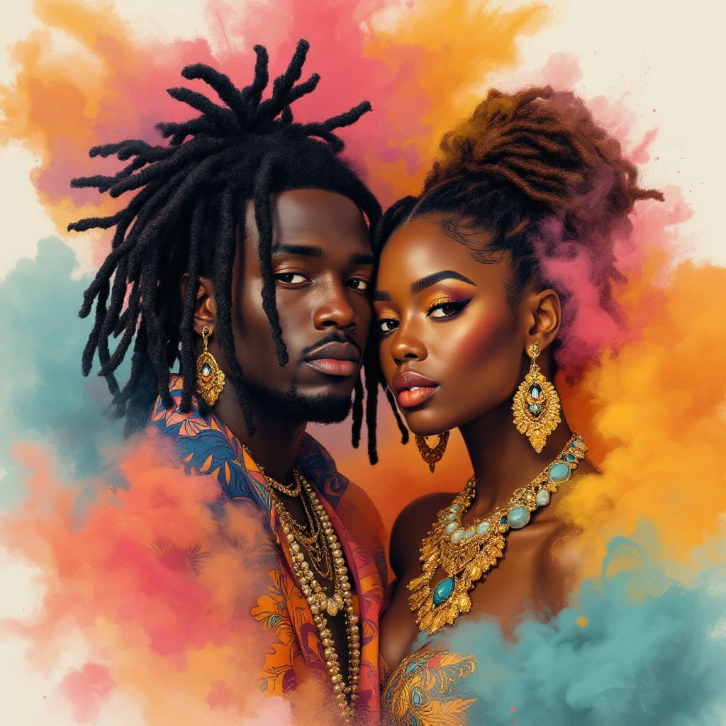 AI generated: I want to create a cinematic image of two black African couples, they are wearing urban clothes with...