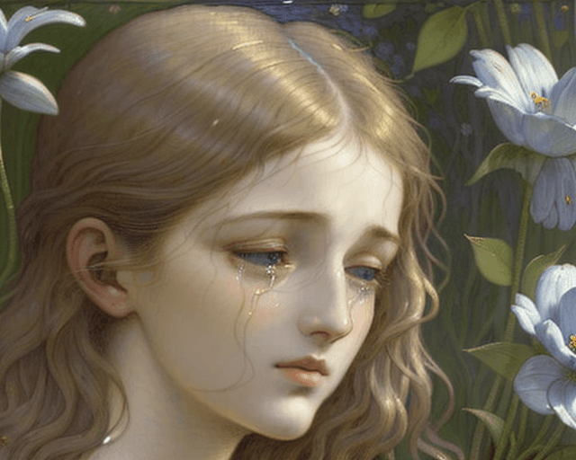 AI generated: woman crying insipired by Lucien Lévy-DhurmerLe Silence and Albert-Émile Artigue Fleurs de Printemps...