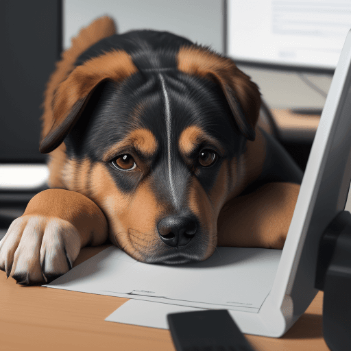 AI generated: dog is working at the office, acting like human, photorealistic, high details, masterpeace, 4k --v 5...