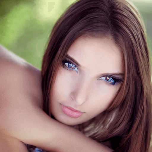 AI generated: beautiful girl with brown hair and green eyes, she looks forward