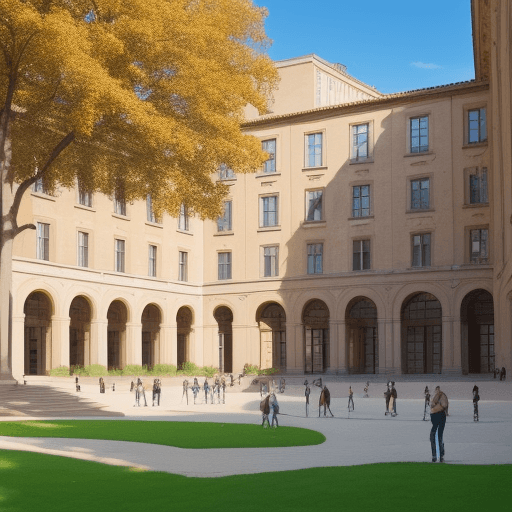AI generated: Show me a university building (built in the renaissance) at a bright sunny day with a small park in ...