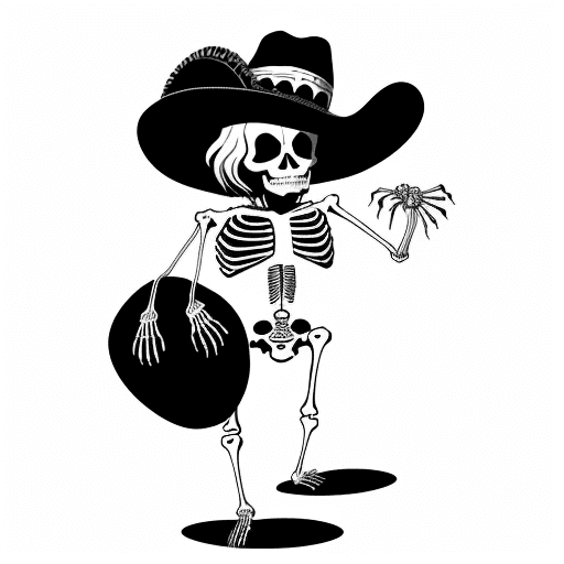 AI generated: skeleton wearing a sombrero, vector B&W