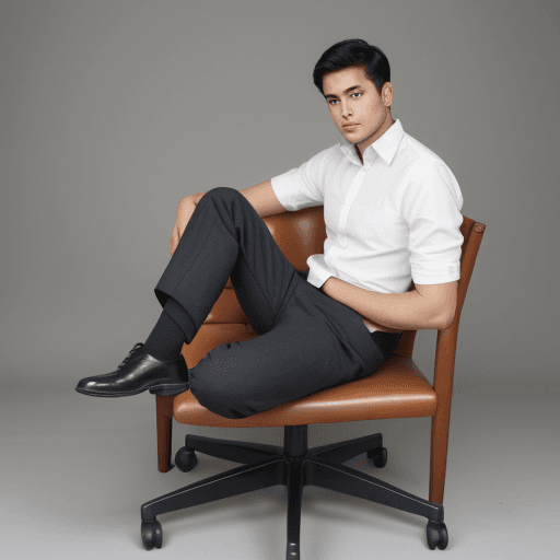 AI generated: Men on chair, his left leg crossed his right leg