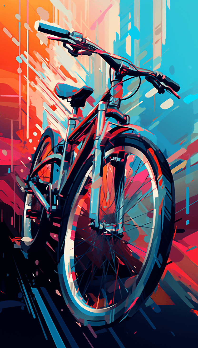 AI generated: Illustration of bicycle, Cutaway view, Blurred background, Modern theme, Glitch art, Vibrant colors,...