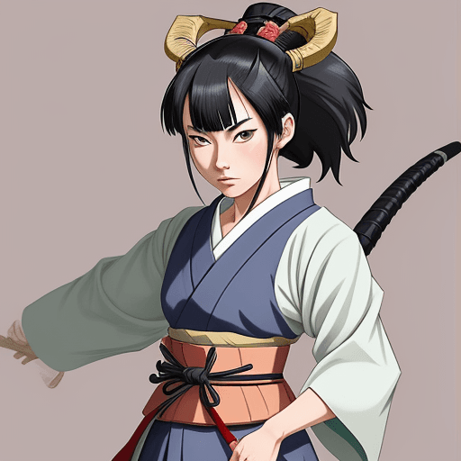 AI generated: female goat samurai, anime, Stan Sakai style