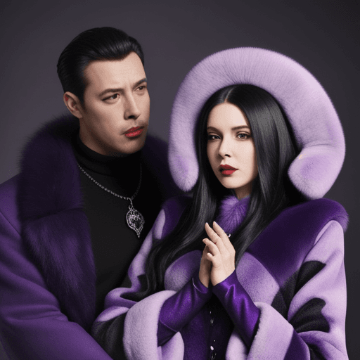AI generated: a evil woman in a purple fur coat hypnotizing a man