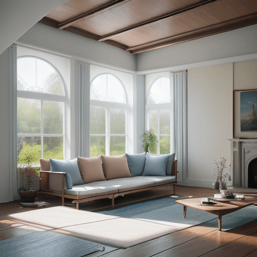 AI generated: High resolution photography interior design, dreamy sunken living room conversation pit, wooden floo...