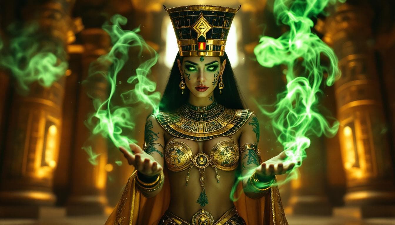 AI generated: Full body view of a stunning, hyper-realistic, photographic, cinematic still of an elegant ancient E...