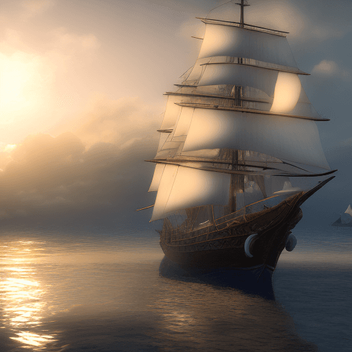 AI generated: Photo of a ultra realistic sailing ship, dramatic light, pale sunrise, cinematic lighting, battered,...