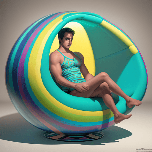 AI generated: Product photography, a colorful egg chair with  aqua man striped pattern on it, in the style of este...