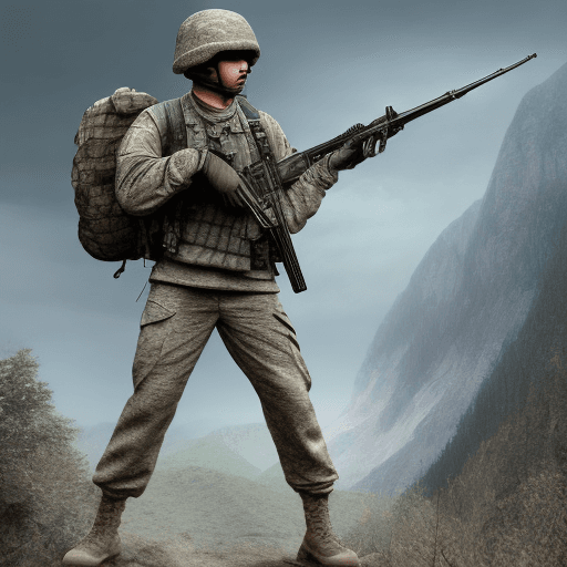 AI generated: soldier in war, hyper realistic, in green mountain