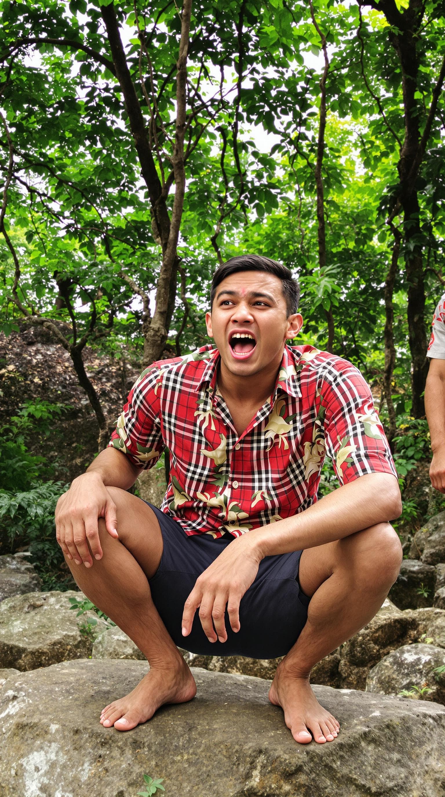 AI generated: an Indonesian guy, opened his mouth as wide as possible, until his teeth were visible, the guy put o...