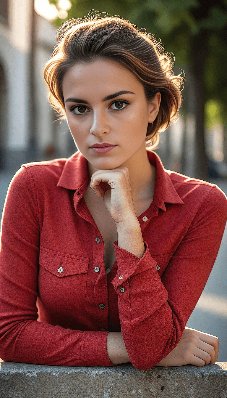 AI generated: An image of a woman with a thoughtful expression, looking directly at the viewer with a slight smile...