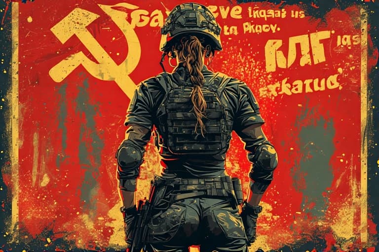 AI generated: A girl featured in a Soviet Union propaganda recruitment poster| Bold colors and striking design ele...