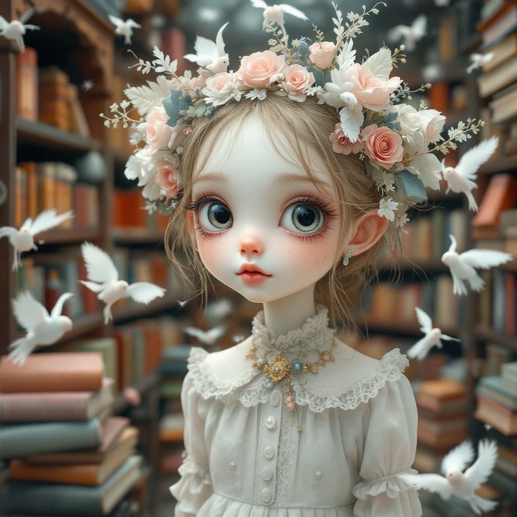 AI generated: Create an image in the style of Nicoletta Ceccoli, featuring a whimsical and slightly surreal scene ...