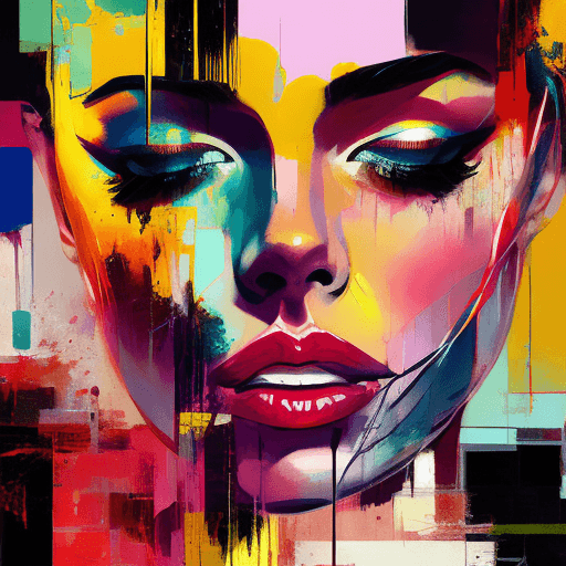 AI generated: an painting on the canvas of a woman in colorful tones, in the style of martin ansin, cracked, seren...