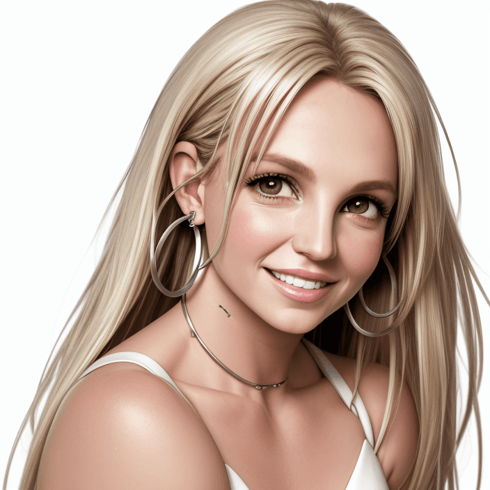 AI generated: Britney Spears, realistic, 4k, 40 years old, smaller eyes, headshot, body facing camera, straight fo...