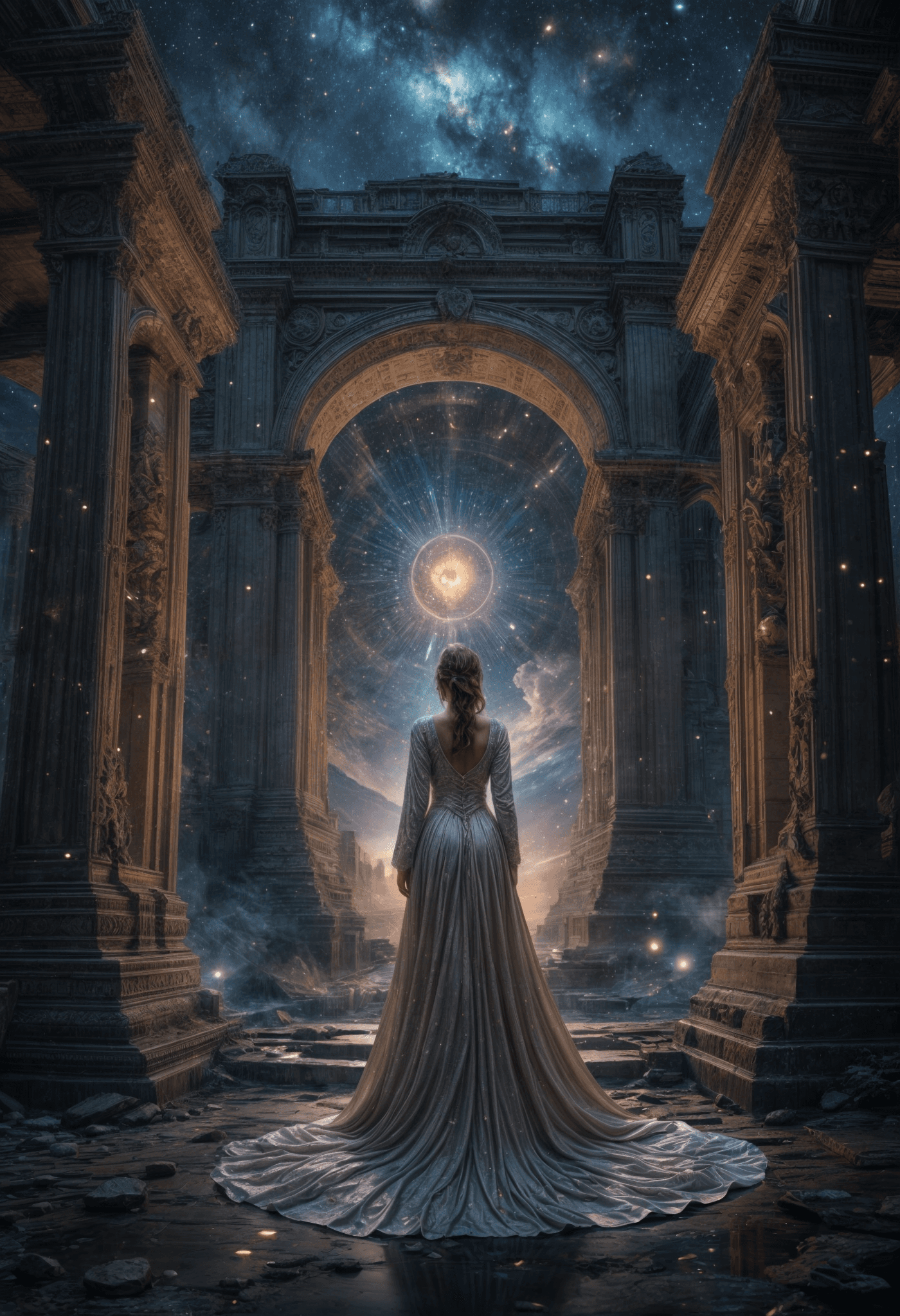 AI generated: epic, surreal image where time collapses, and past, present, and future exist simultaneously. A beau...