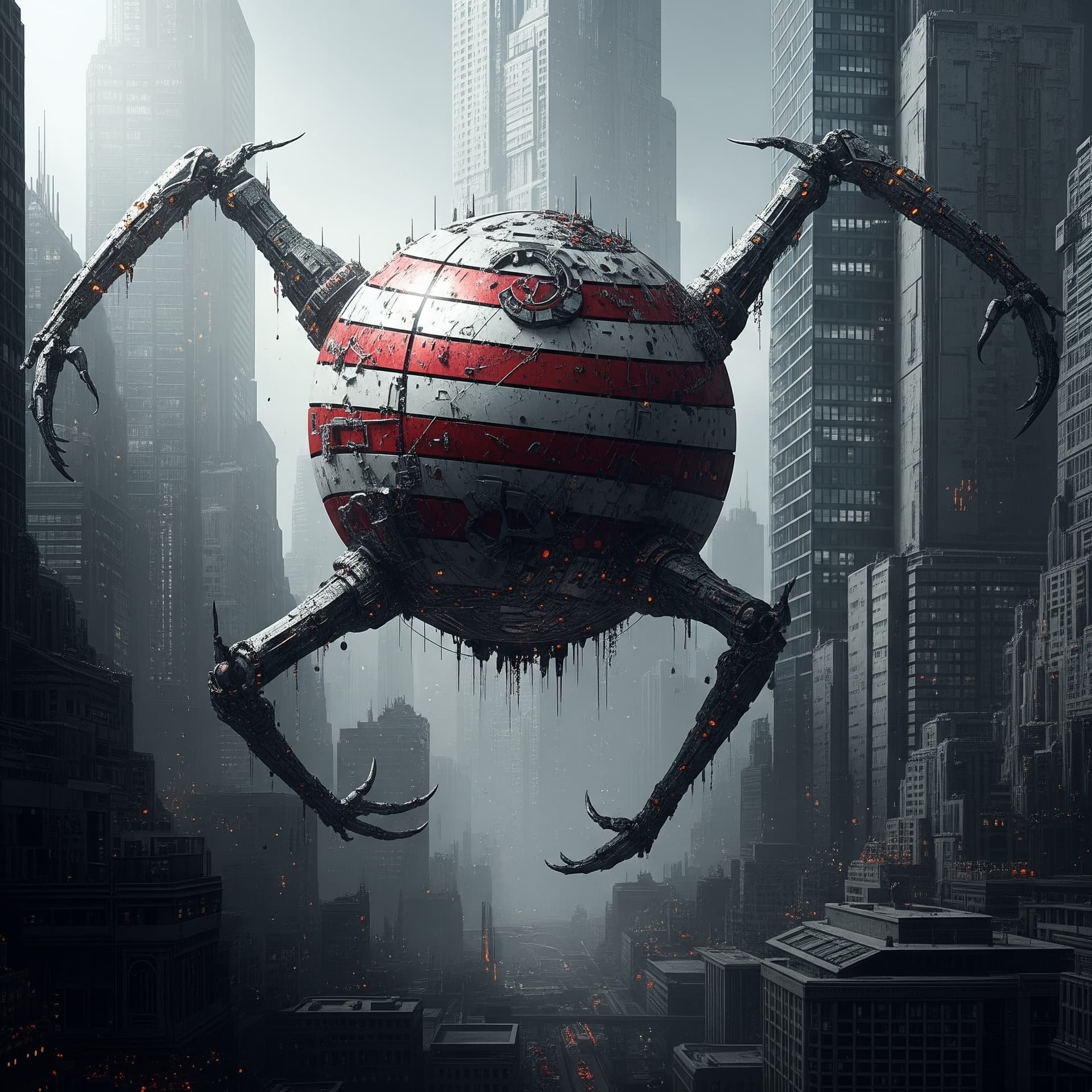 AI generated: A sharp, high-resolution photograph of a digital artwork depicting a futuristic cityscape, dominated...