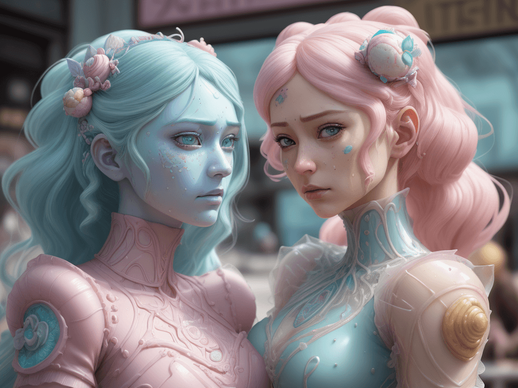AI generated: two human like ice cream fairys, intricate, realistic face, detailed portrait, detailed face, beauti...