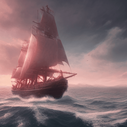 AI generated: Photo of a ultra realistic sailing red ship, dramatic light, pale sunrise, cinematic lighting, batte...