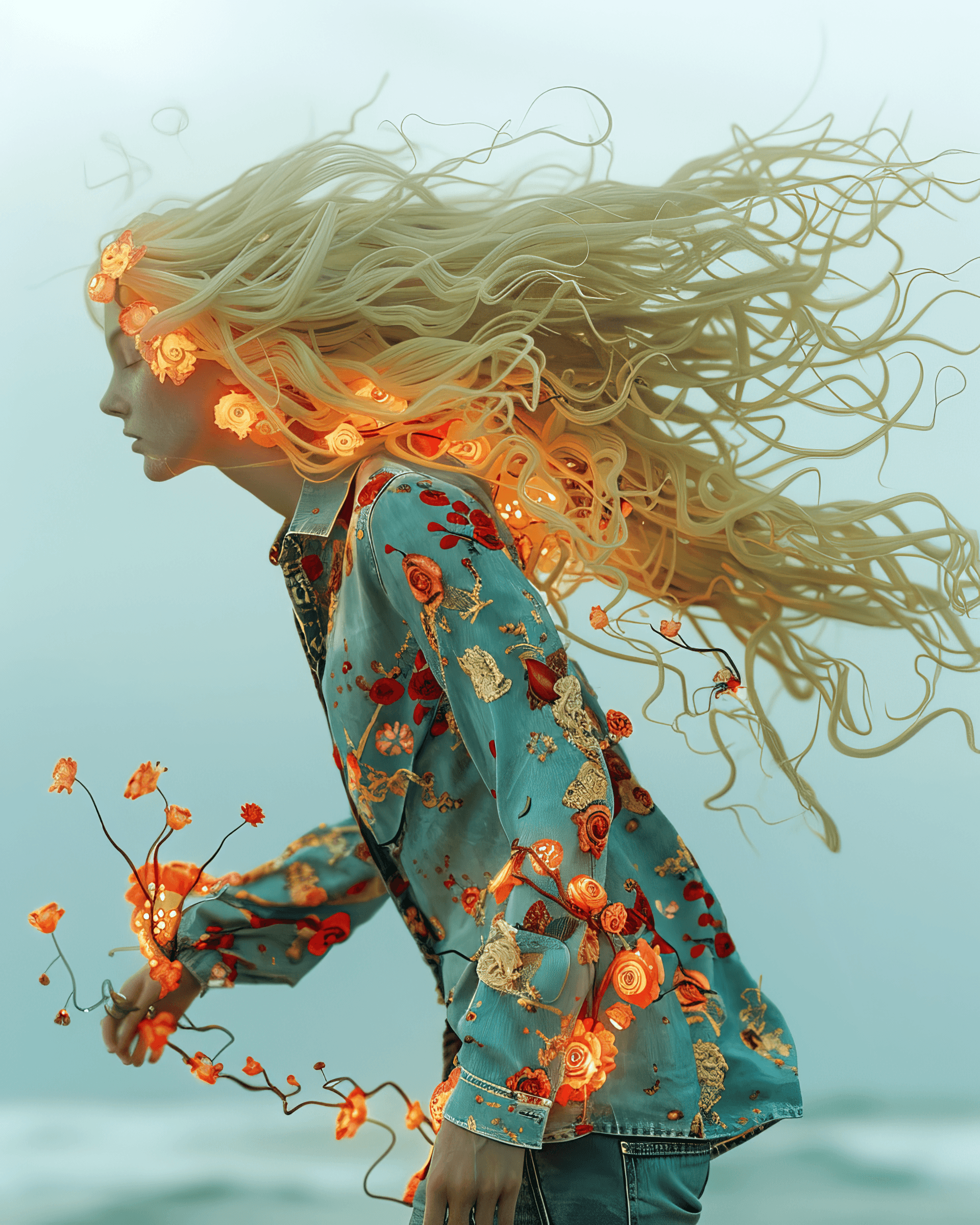 AI generated: full body, woman, hyperrealistic horror shot of a ghostly ectoplasm, creepy, foggy, evening, light b...