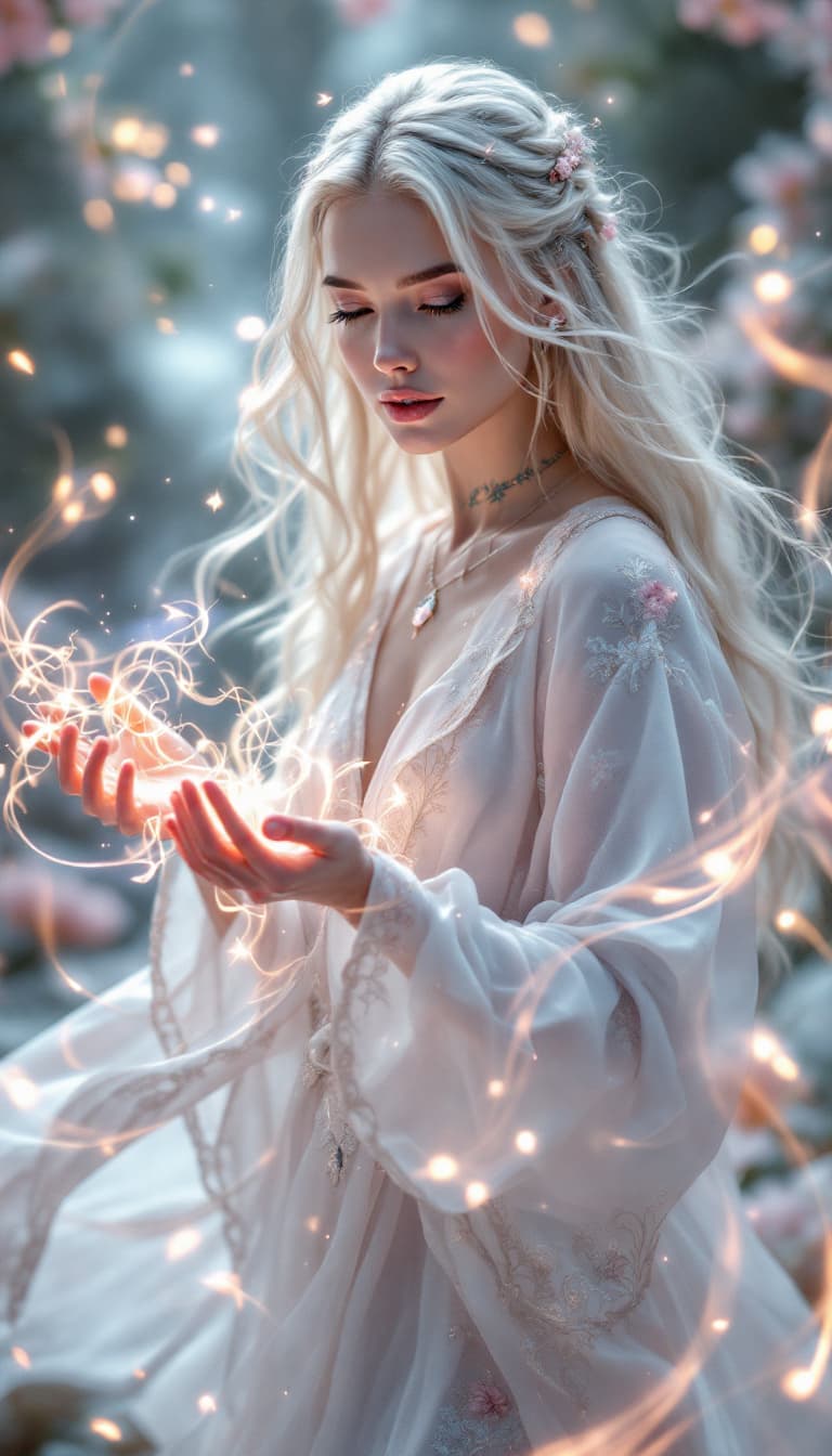 AI generated: An ultra-realistic, full-body action shot of a mesmerizing rose quartz empath, exuding serenity and ...