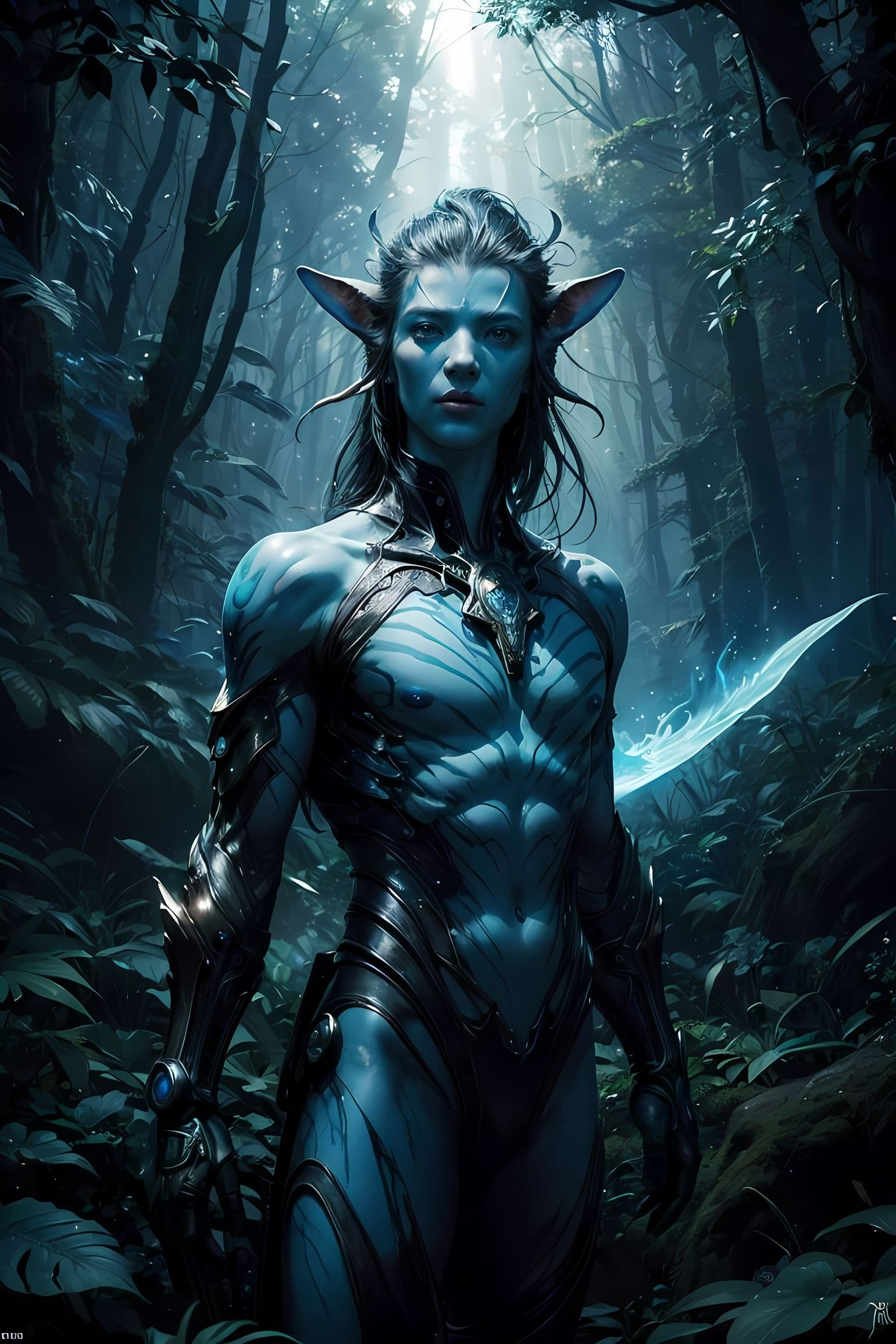 AI generated: (Movie:Avatar),landscape of the Bioluminescent Forest of Pandora,Pandora's flora and fauna emit a su...