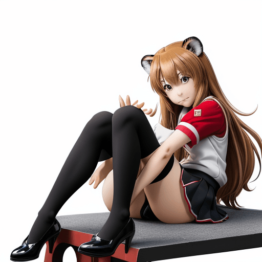 AI generated: masterpiece, taiga aisaka, smug, cute face, anime, anime face, sit on tank, hold, hug, red school un...